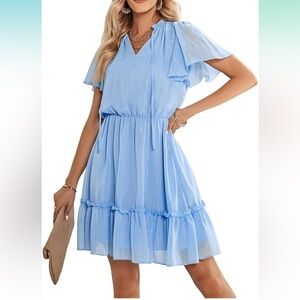 Mint Green V Neck Ruffle Dress NWOT Size Medium